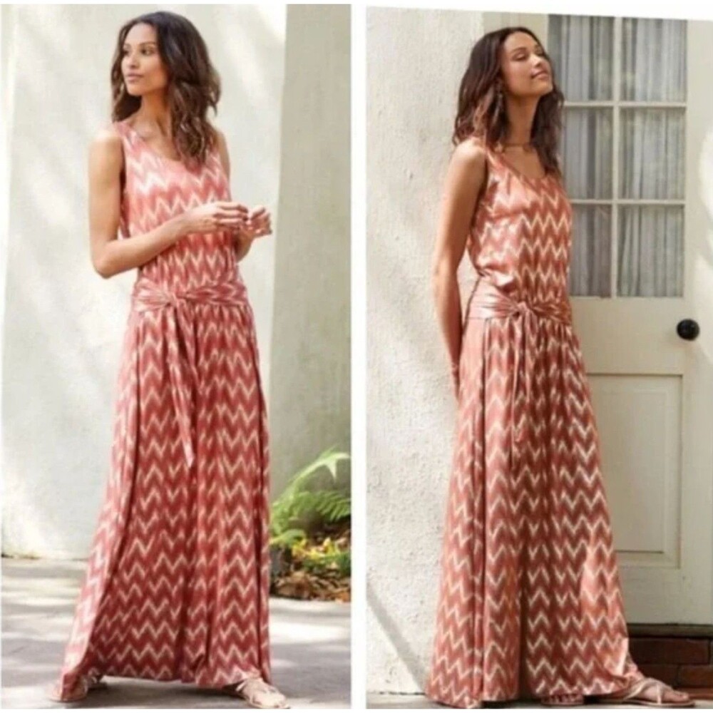 Soft Surroundings Alessandra Maxi Dress Orange Gold Chevron Resort - Medium